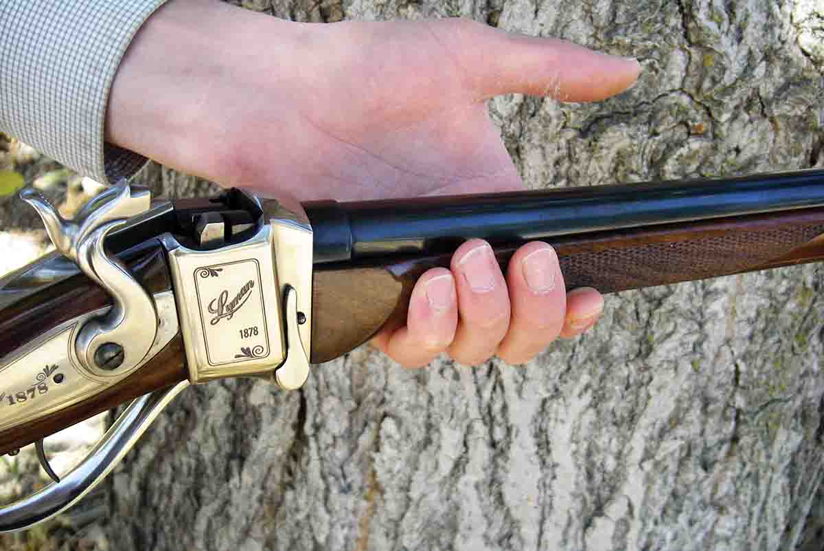 The Lyman Model 1878 Sharps weighs just 9 pounds and carries nicely in the field. The balance point is just forward of the receiver.